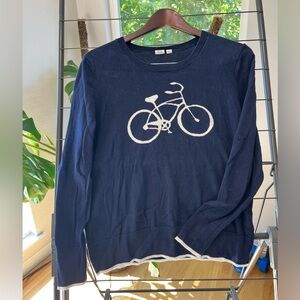 Gap Dark Blue Crewneck Sweater with Bicycle Design & White Cuff Accent - Size S